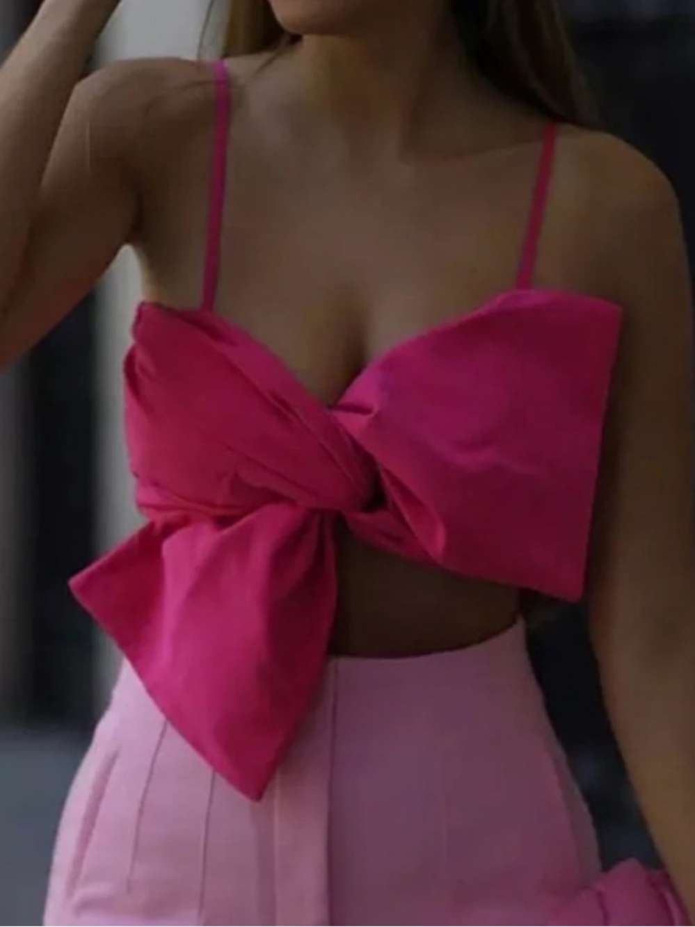 DAVI & DANI Hot Pink Bow Front Spaghetti Strap Back Ribbed Back  Camisole NWOT